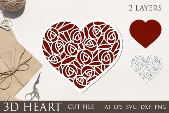 3d Floral Heart Svg: Layered Heart Graphics for Crafts
