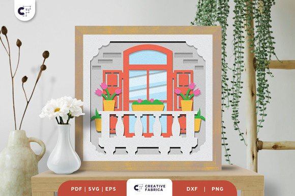 Balcony with Flowers 3D Light Box SVG: Floral Compositions Done Right