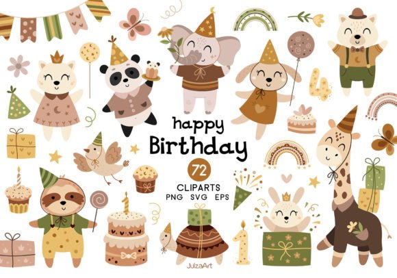 Boho Happy Birthday Clipart Graphics & Illustrations Review
