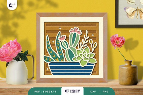 Cute Cacti 3D Shadow Box SVG