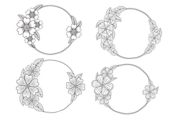 Doodle Flowers Wreath Round Vector: Decorative Elements & Graphics
