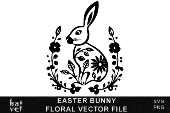 Easter Bunny SVG Floral Vector Files for Laser Cutting & Wall Decor