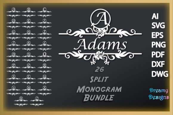 Floral A-Z Split Monogram Bundle SVG for Laser Cutting & Wall Decor