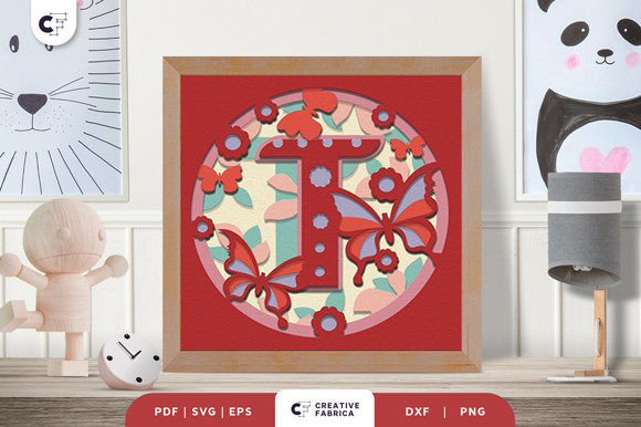 Floral Alphabet Letter T 3D Shadow Box: 3D SVG for Birthdays