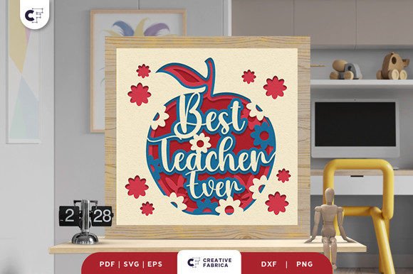 Floral Apple Teacher 3D SVG for School