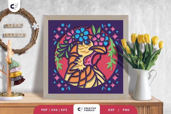 Floral Chicken Head 3D SVG for Seasons