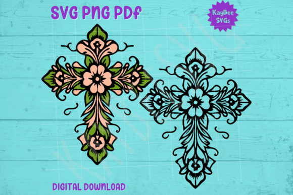 Floral Easter Cross Graphics for Crafts & Seasonal Branding