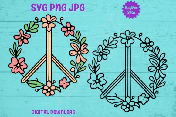 Floral Peace Sign Graphics for Crafts