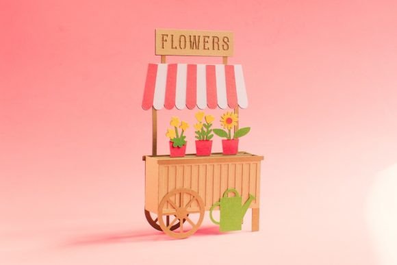 Flower Cart Box Card: 3D SVG Floral Compositions