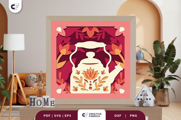 Folk Art Teapot 3D Shadow Box: 3D SVG Ornaments