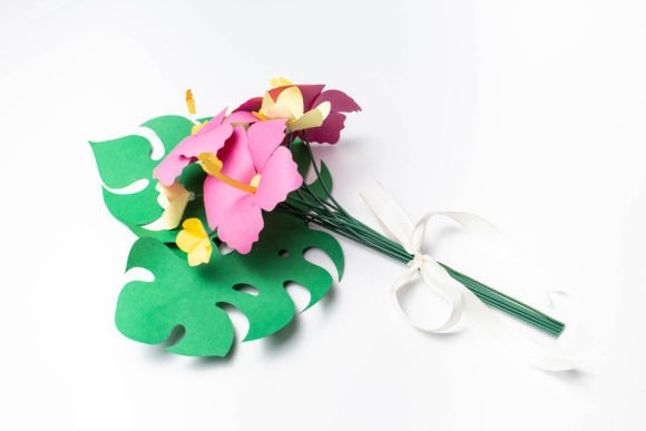 Hibiscus, Frangipani & Monstera 3D SVG Bouquet