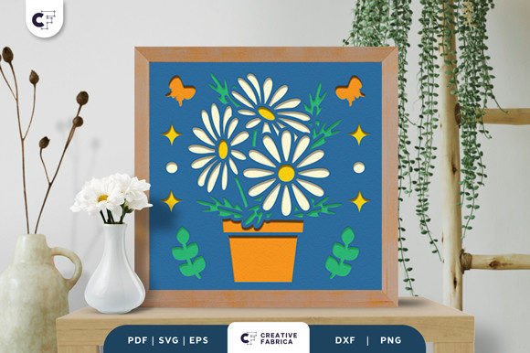 Potted Daisy 3D Shadow Box SVG