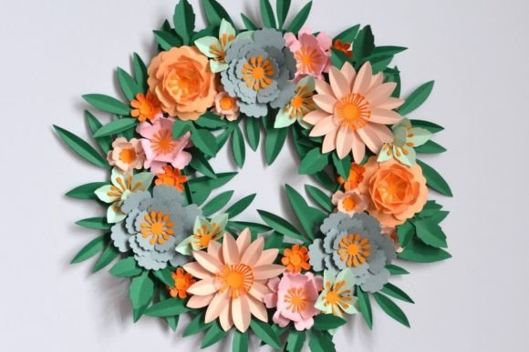 Spring Paper Flower Wreath: 3D SVG Floral Compositions