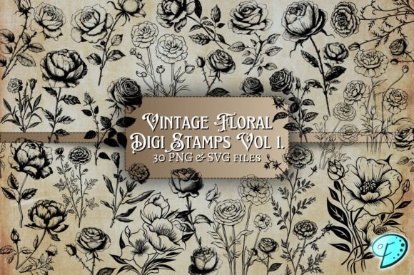 Vintage Floral Digi Stamps Vol 1: Graphics & Decorative Elements