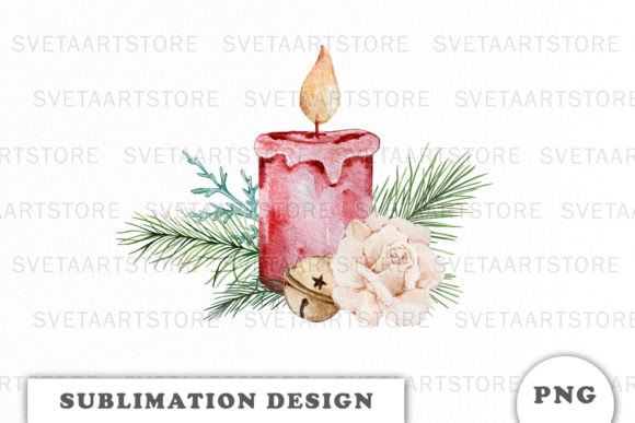 Watercolor Christmas Candle Sublimation Graphics & Illustrations