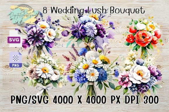 Wedding Lush Bouquet Watercolor Graphics & Illustrations
