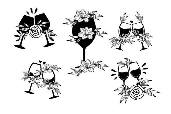 Wine Floral Glass Graphics for Crafts